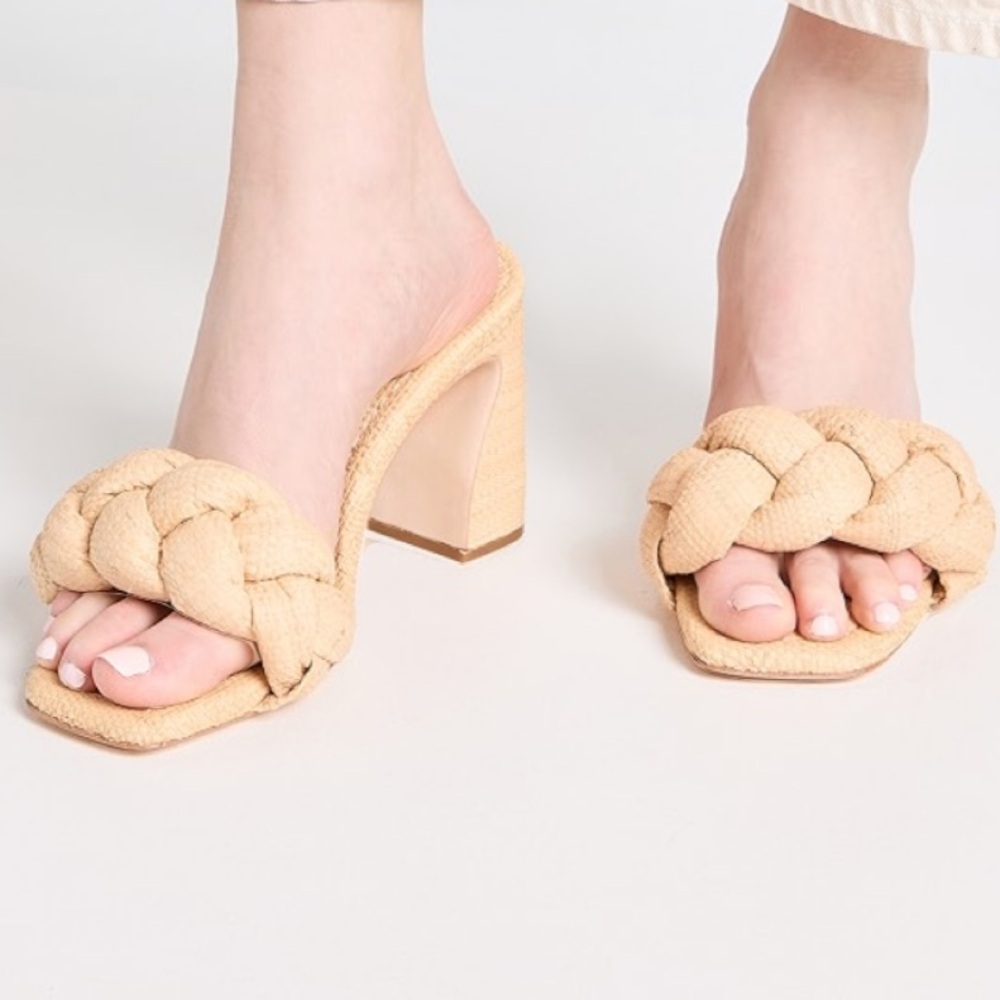 Loeffler Randall Freya Braided Raffia Heeled Mules - Picture 2 of 10
